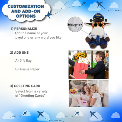 BIG EYE 6" PLUSH - GIRAFFE WITH PILOT DRESS UP