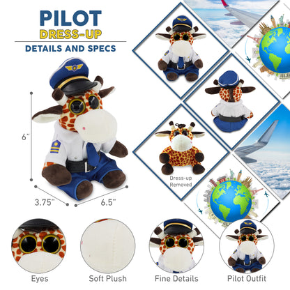 BIG EYE 6" PLUSH - GIRAFFE WITH PILOT DRESS UP