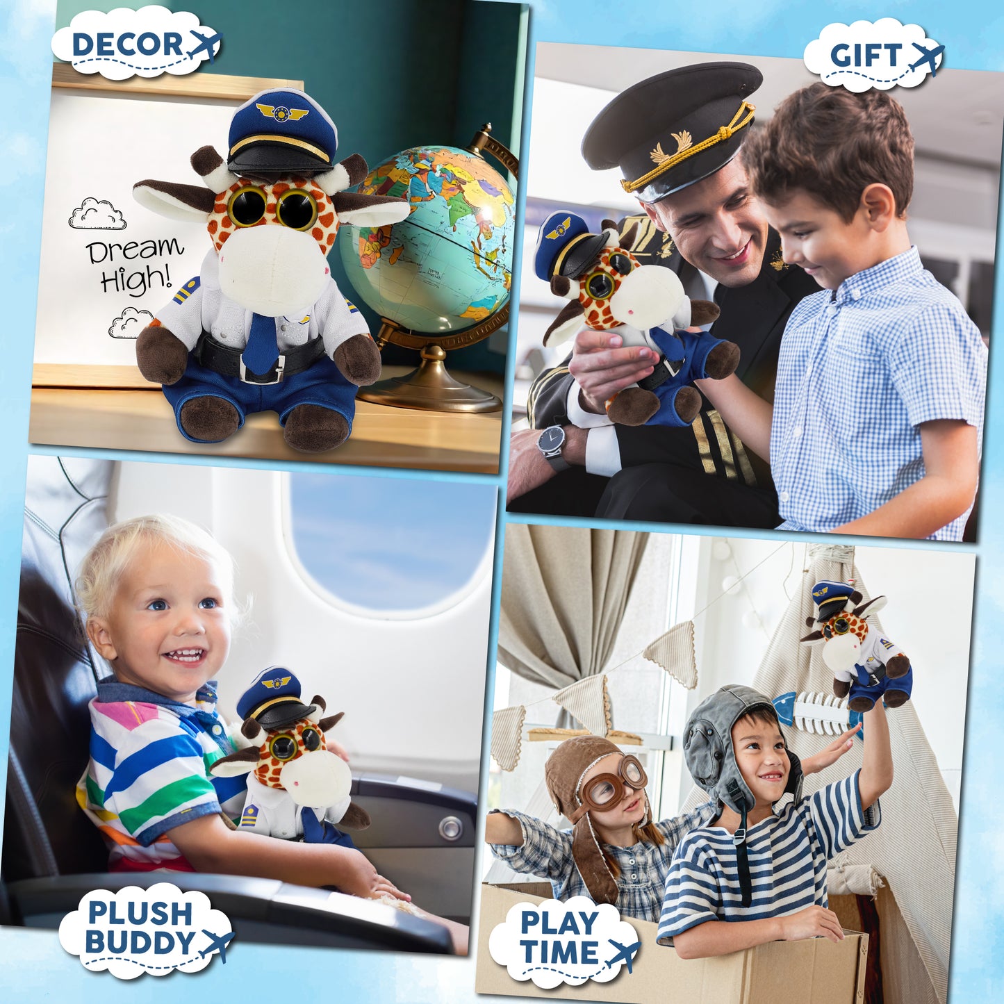 BIG EYE 6" PLUSH - GIRAFFE WITH PILOT DRESS UP