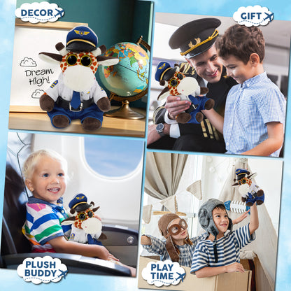 BIG EYE 6" PLUSH - GIRAFFE WITH PILOT DRESS UP