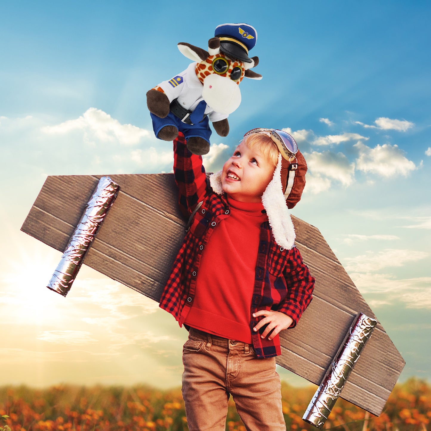 BIG EYE 6" PLUSH - GIRAFFE WITH PILOT DRESS UP