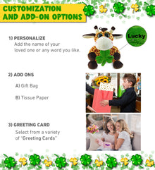 DolliBu Big Eye Giraffe Stuffed Animal with Green Plush Shamrock - 6.5 Inches