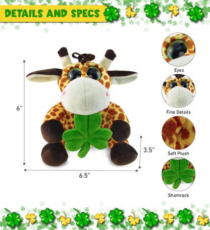 DolliBu Big Eye Giraffe Stuffed Animal with Green Plush Shamrock - 6.5 Inches