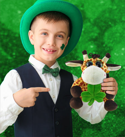 DolliBu Big Eye Giraffe Stuffed Animal with Green Plush Shamrock - 6.5 Inches