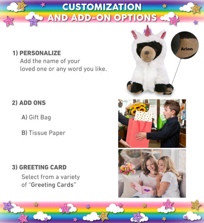 SUPER-SOFT PLUSH - FLOPPY BLACK BEAR 9" WITH UNICORN DRESS UP