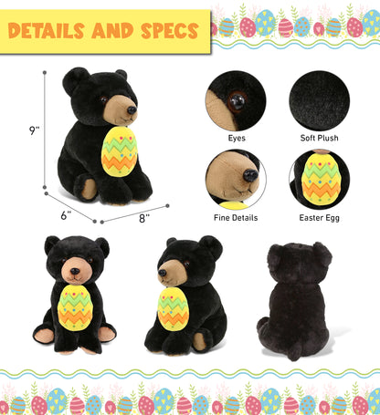 DolliBu Super Soft Floppy Black Bear with Yellow Easter Egg Plush - 9 Inches