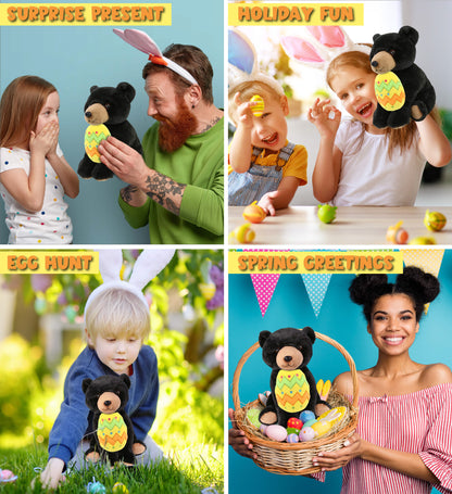 DolliBu Super Soft Floppy Black Bear with Yellow Easter Egg Plush - 9 Inches
