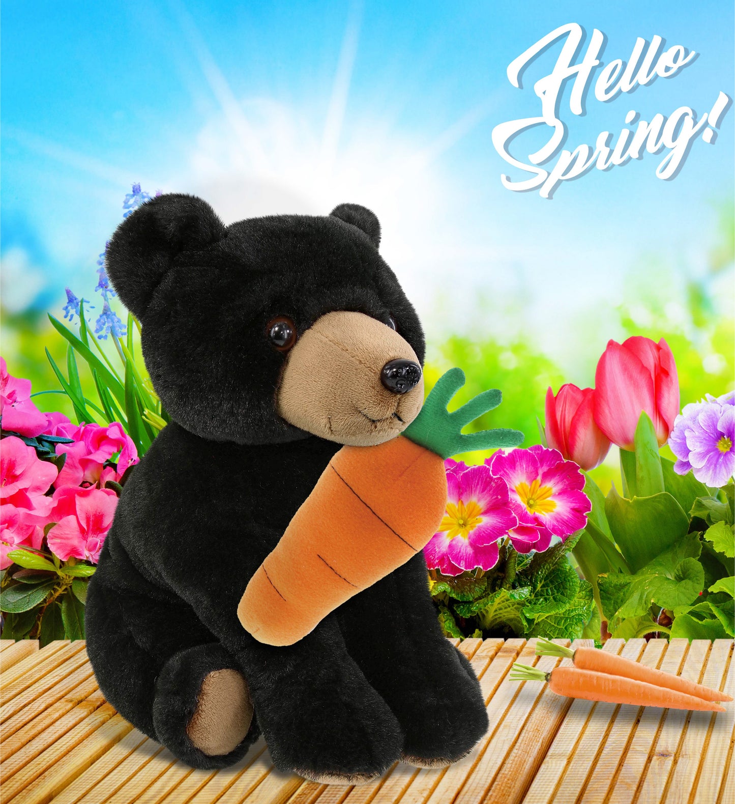 DolliBu Happy Easter Super Soft Plush Floppy Black Bear with Carrot - 9 Inches