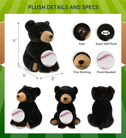 SUPER-SOFT PLUSH - FLOPPY BLACK BEAR 9" WITH BASEBALL PLUSH