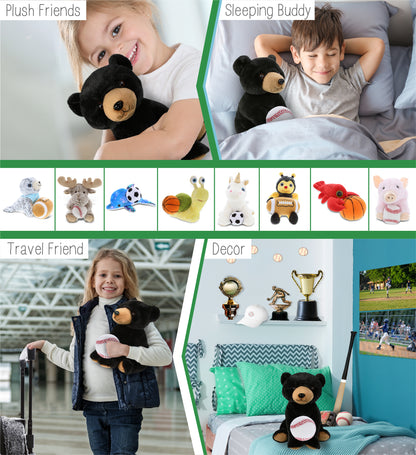 SUPER-SOFT PLUSH - FLOPPY BLACK BEAR 9" WITH BASEBALL PLUSH