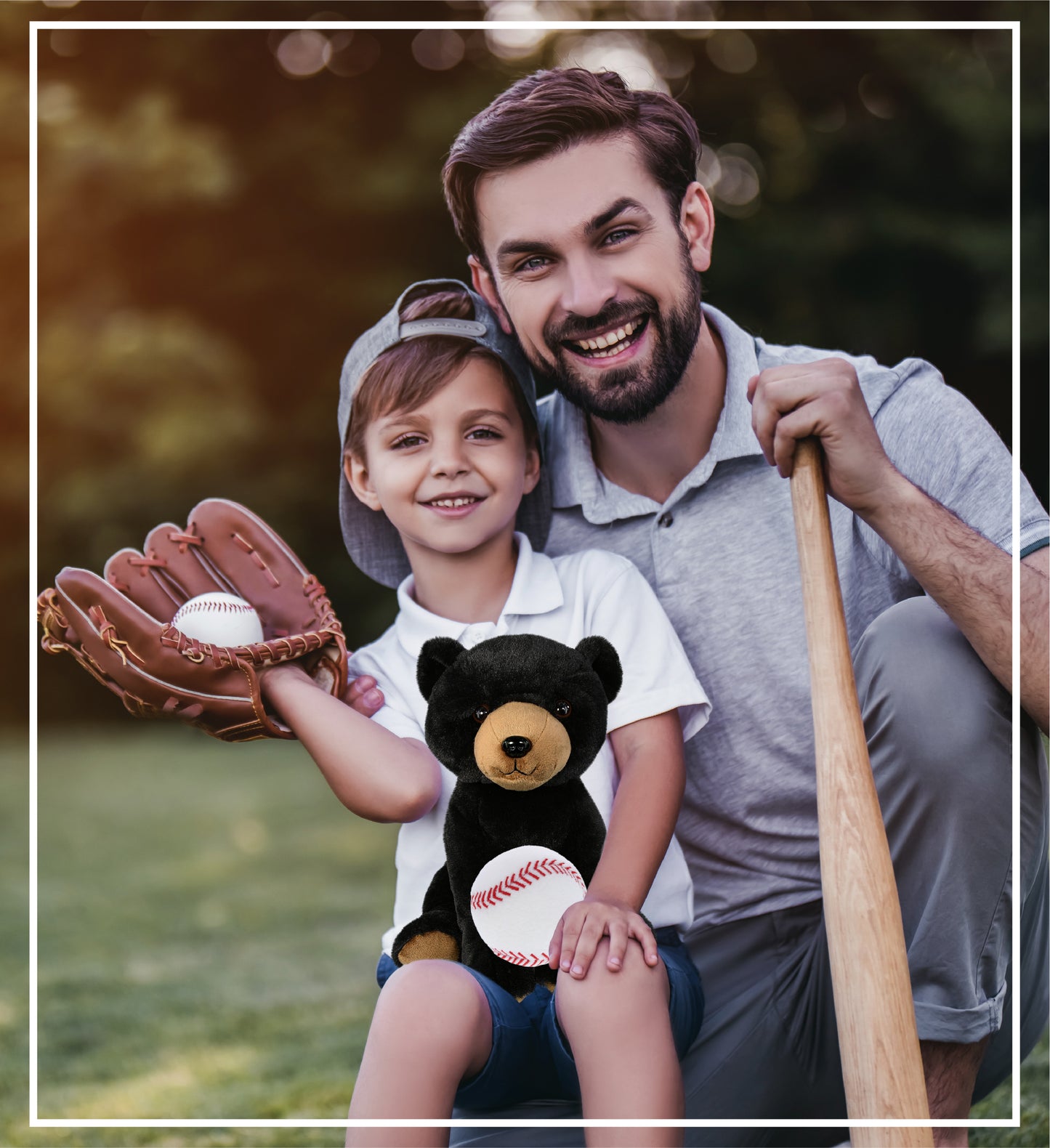 SUPER-SOFT PLUSH - FLOPPY BLACK BEAR 9" WITH BASEBALL PLUSH