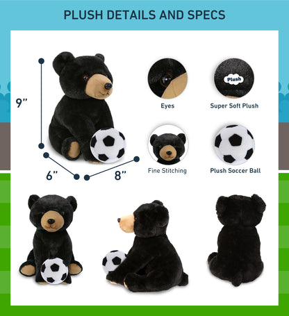 SUPER-SOFT PLUSH - FLOPPY BLACK BEAR 9" WITH SOCCER PLUSH