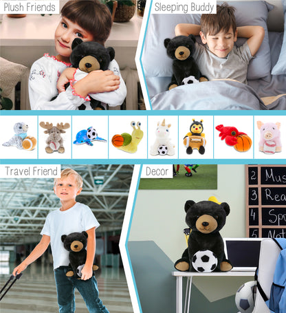 SUPER-SOFT PLUSH - FLOPPY BLACK BEAR 9" WITH SOCCER PLUSH