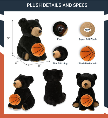 SUPER-SOFT PLUSH - FLOPPY BLACK BEAR 9" WITH BASKETBALL PLUSH