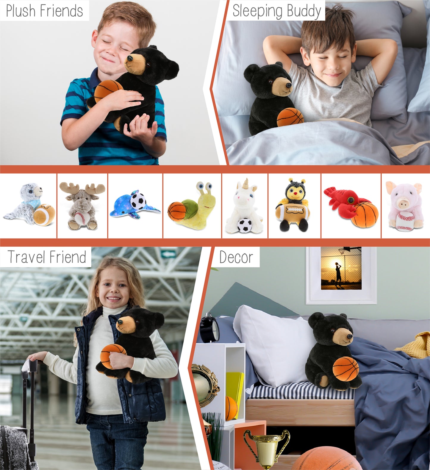 SUPER-SOFT PLUSH - FLOPPY BLACK BEAR 9" WITH BASKETBALL PLUSH