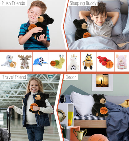 SUPER-SOFT PLUSH - FLOPPY BLACK BEAR 9" WITH BASKETBALL PLUSH