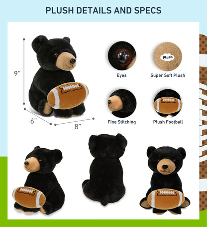 SUPER-SOFT PLUSH - FLOPPY BLACK BEAR 9" WITH FOOTBALL PLUSH