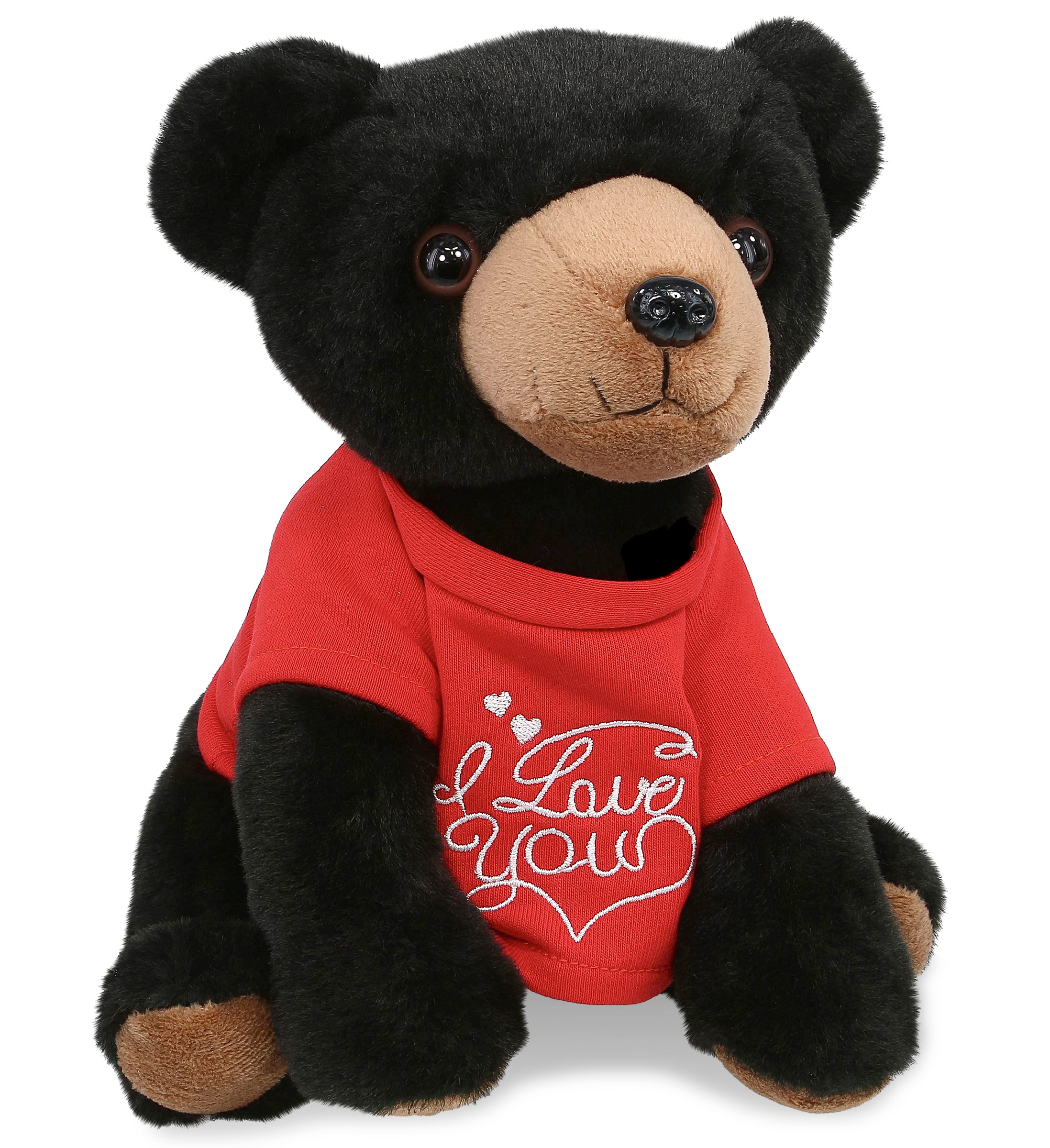 PLUSH I LOVE YOU RED SHIRT- SUPER-SOFT PLUSH - FLOPPY BLACK BEAR 9"