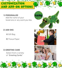DolliBu Big Eye Alligator Stuffed Animal with Green Plush Shamrock - 6 Inches