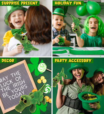 DolliBu Big Eye Alligator Stuffed Animal with Green Plush Shamrock - 6 Inches
