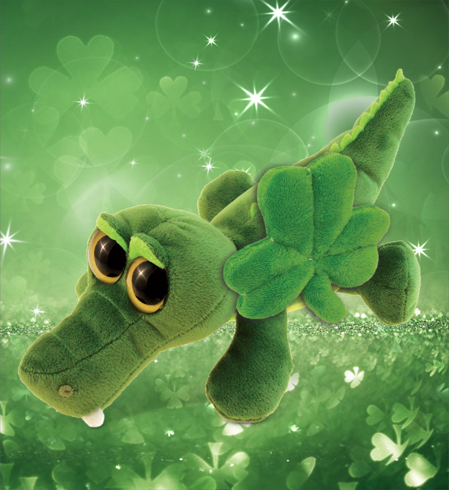DolliBu Big Eye Alligator Stuffed Animal with Green Plush Shamrock - 6 Inches