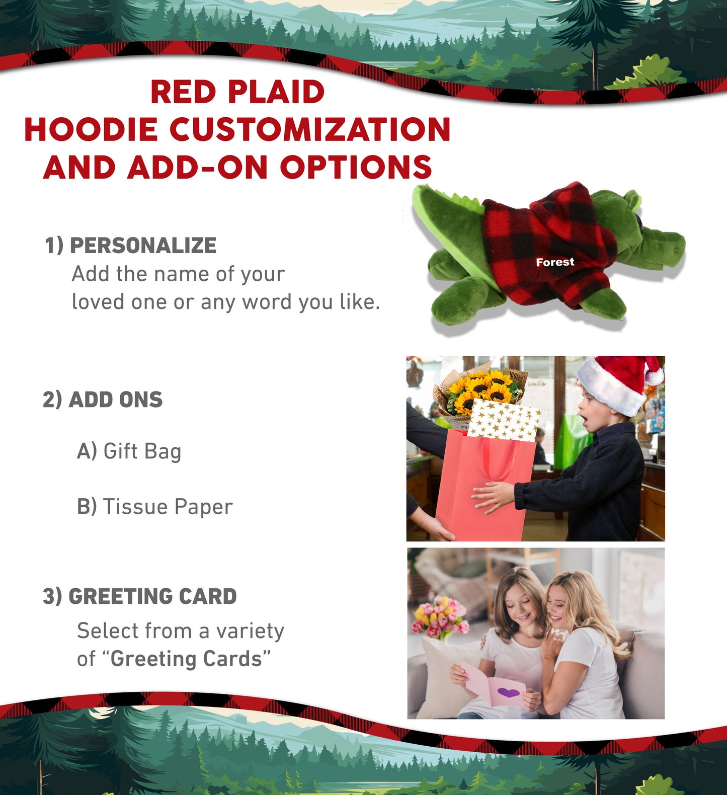 BIG EYE 6" PLUSH - ALLIGATOR WITH RED PLAID HOODIE