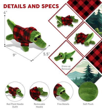 BIG EYE 6" PLUSH - ALLIGATOR WITH RED PLAID HOODIE
