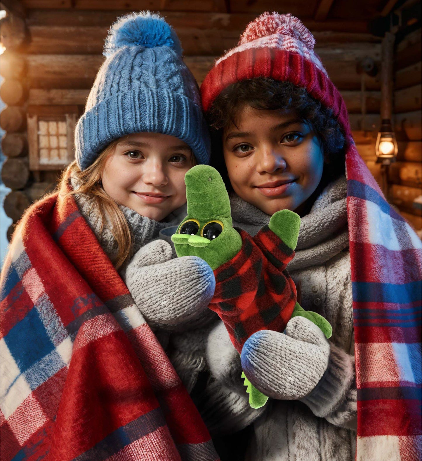 BIG EYE 6" PLUSH - ALLIGATOR WITH RED PLAID HOODIE