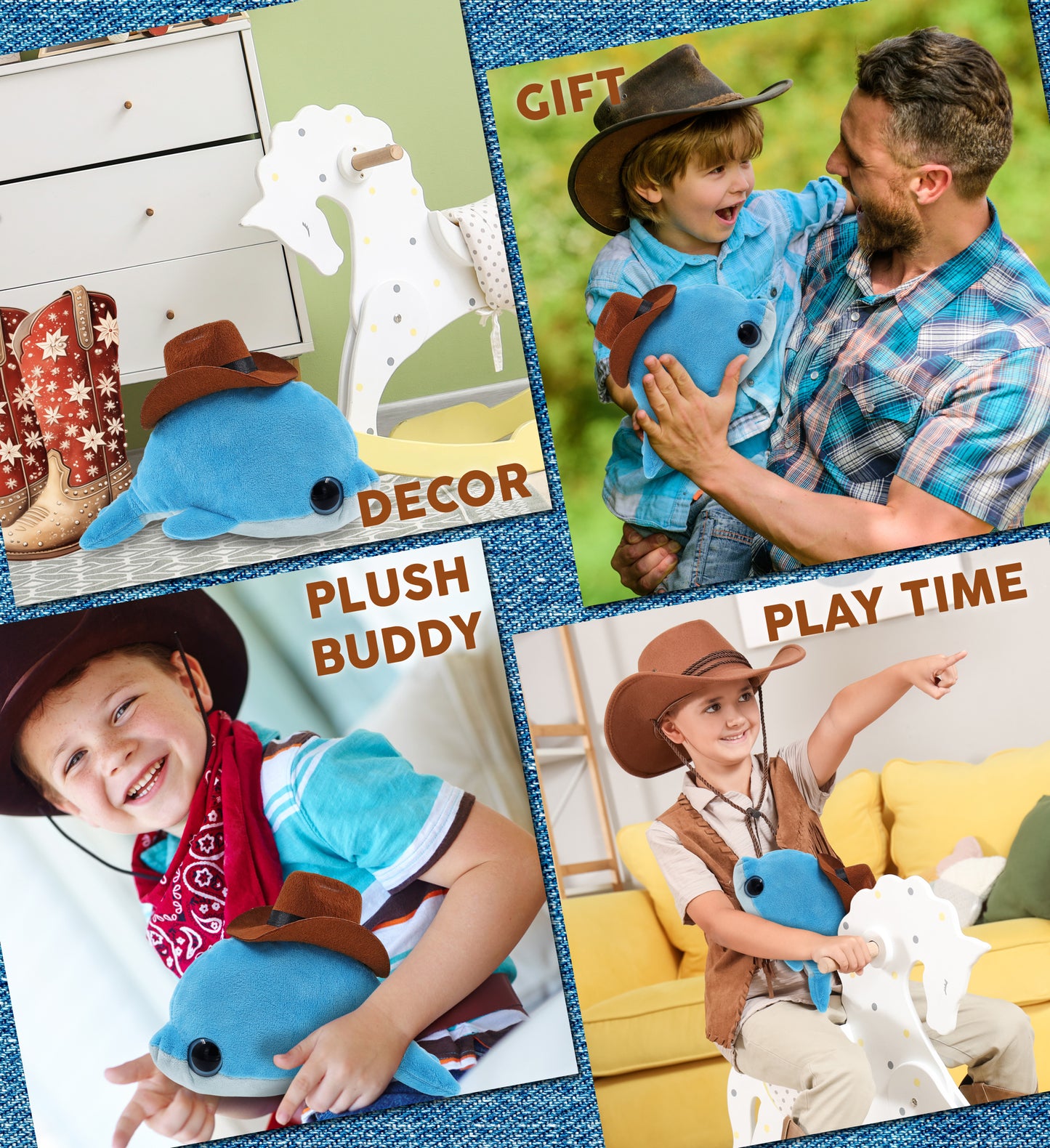 BIG EYE 6" PLUSH - DOLPHIN COWBOY DRESS UP