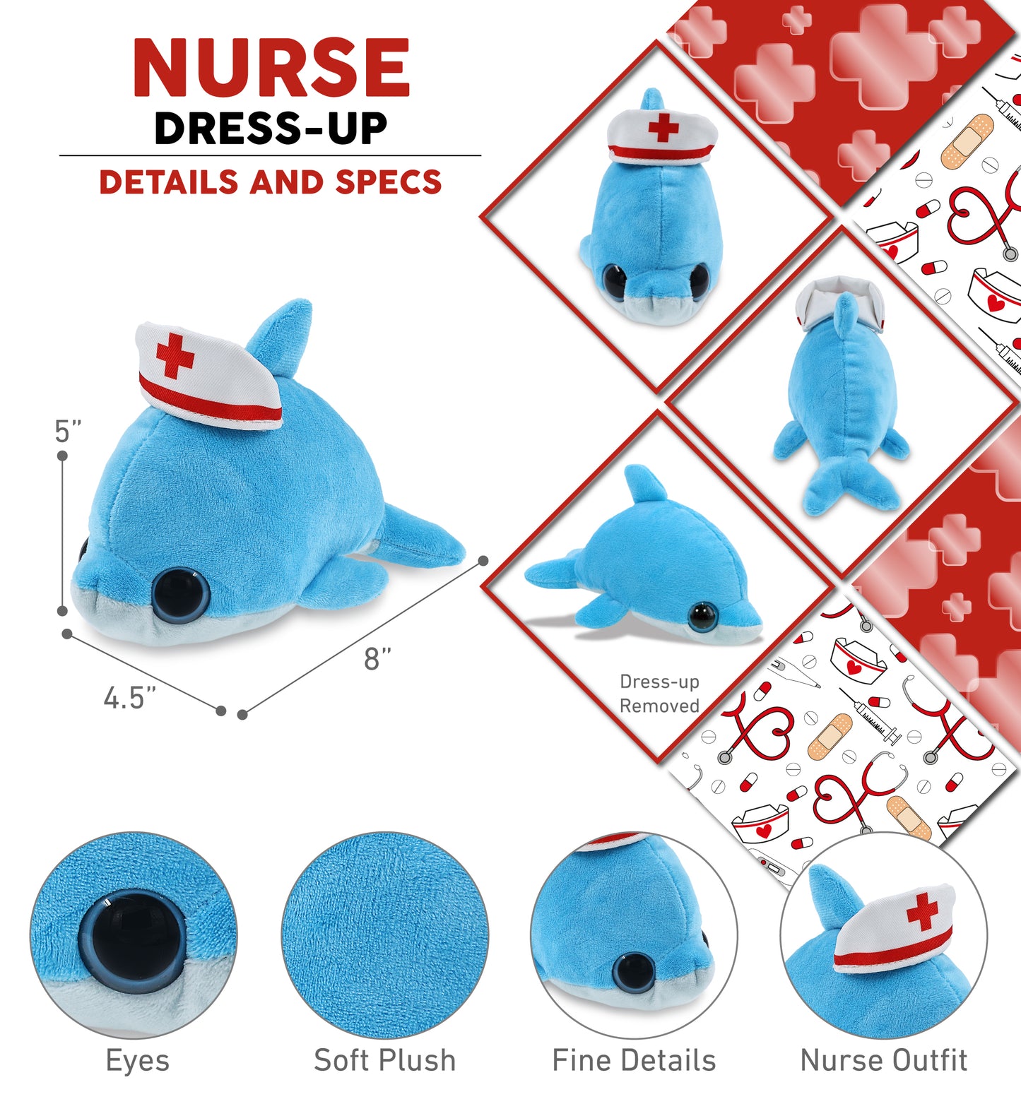 BIG EYE 6" PLUSH - DOLPHIN NURSE