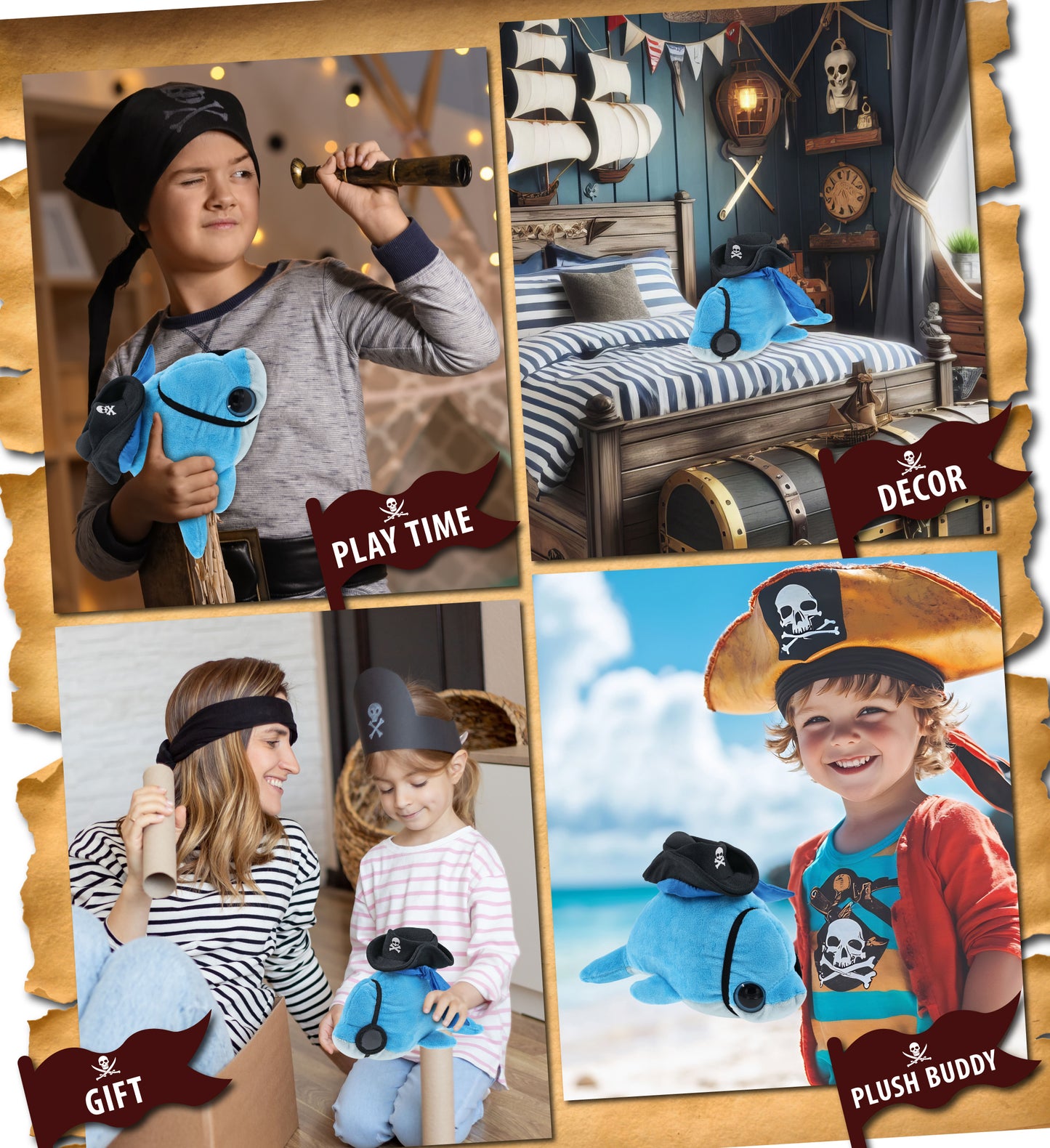 BIG EYE 6" PLUSH - DOLPHIN PIRATE DRESS UP