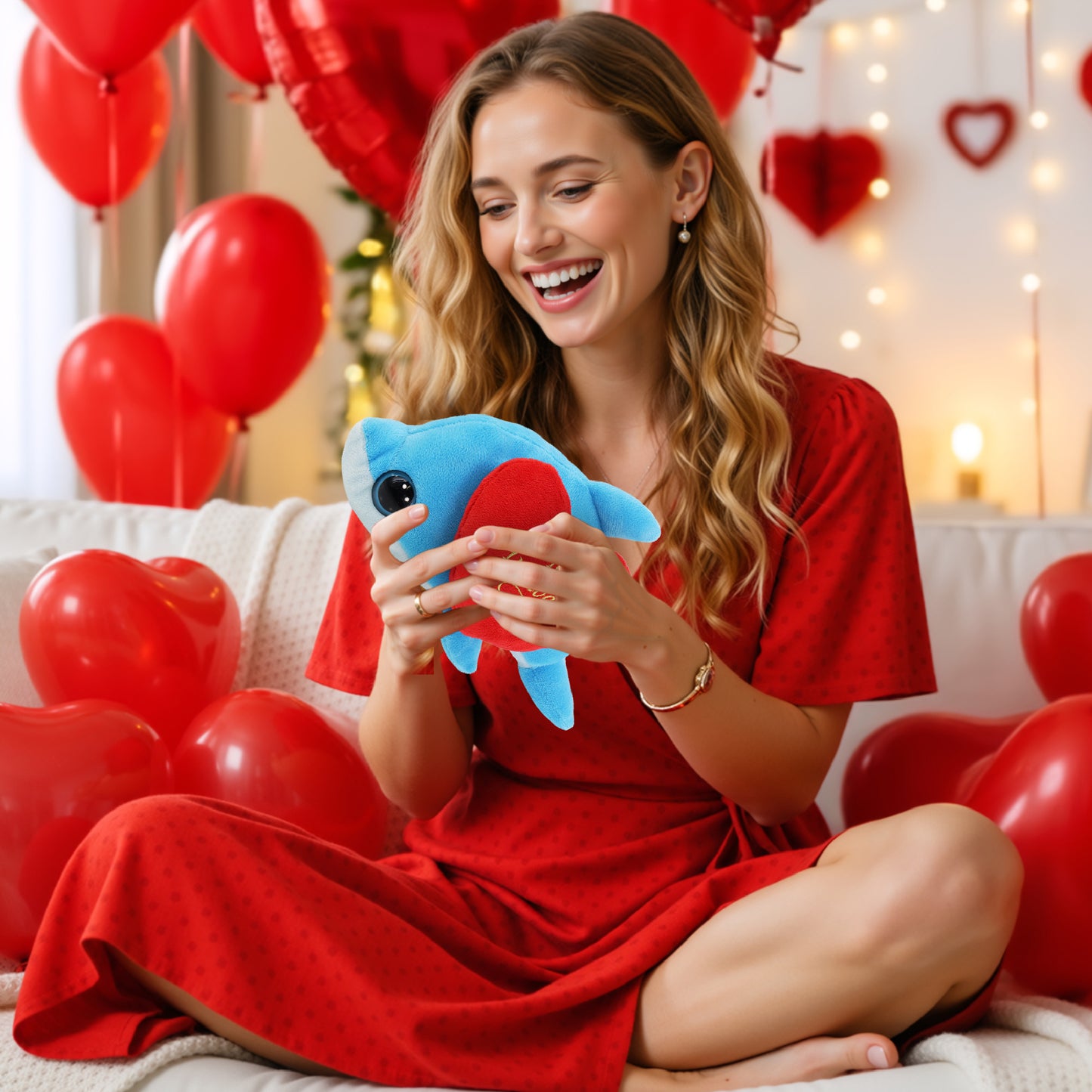 BIG EYE 6" PLUSH - DOLPHIN WITH HAPPY ANNIVERSARY HEART