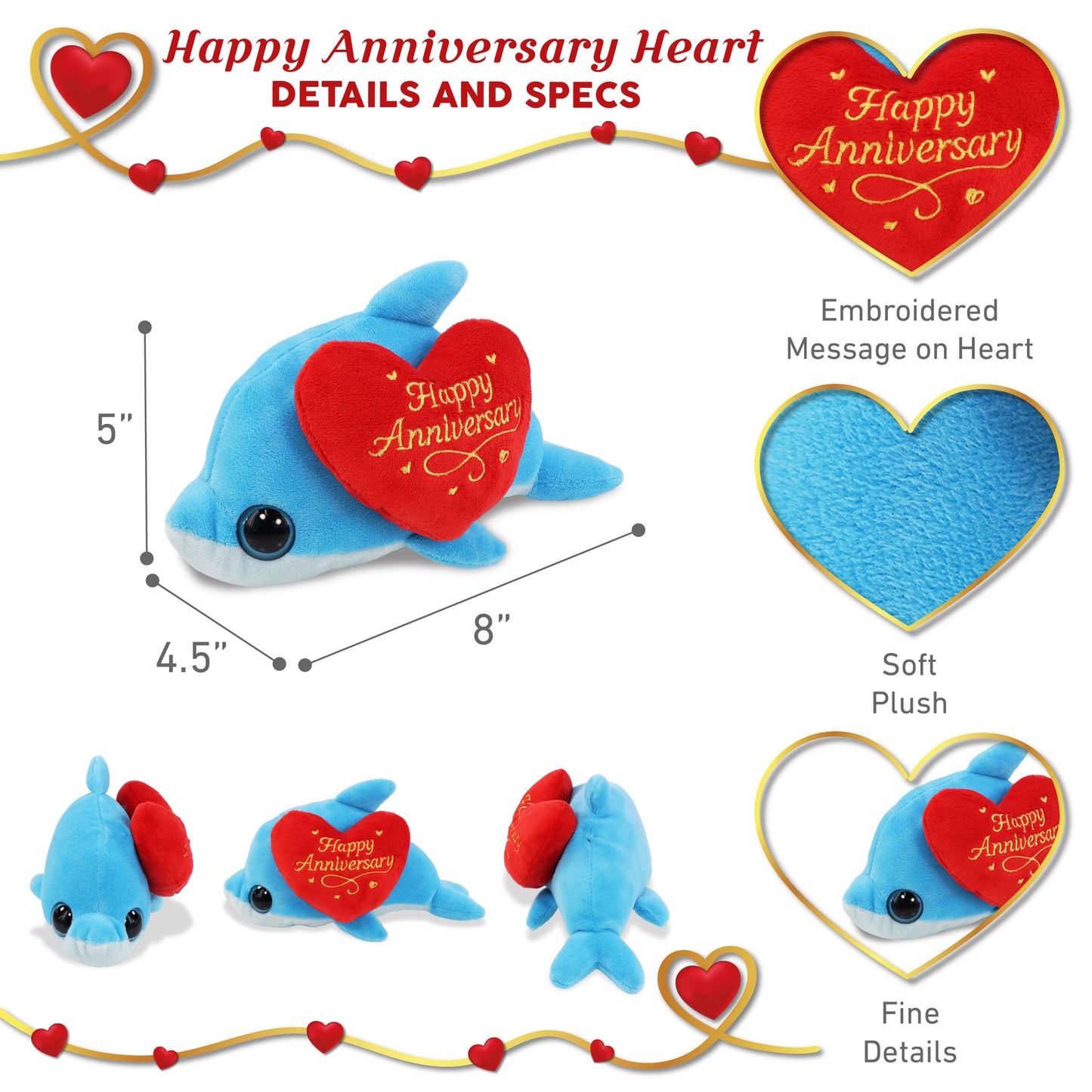 BIG EYE 6" PLUSH - DOLPHIN WITH HAPPY ANNIVERSARY HEART
