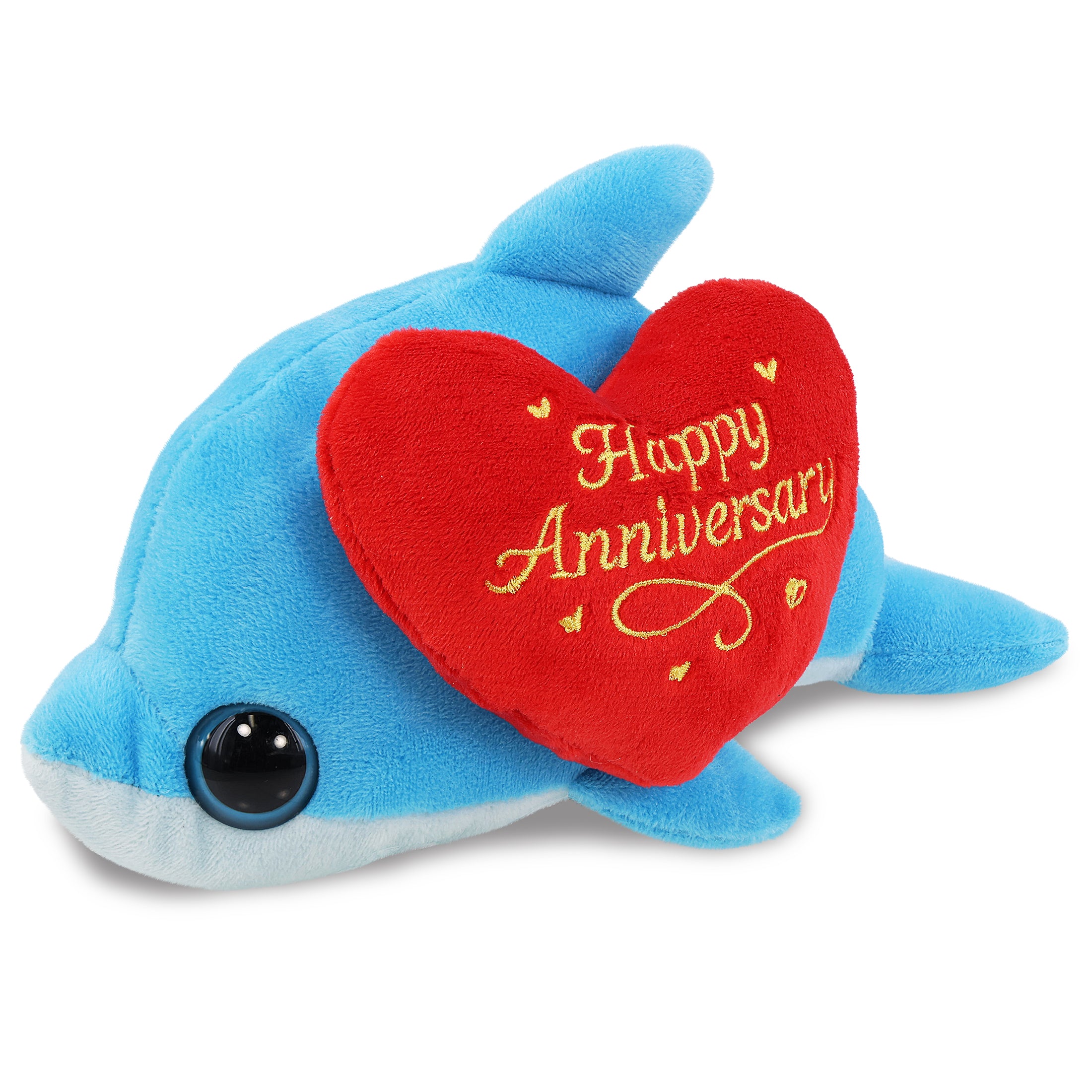 BIG EYE 6" PLUSH - DOLPHIN WITH HAPPY ANNIVERSARY HEART