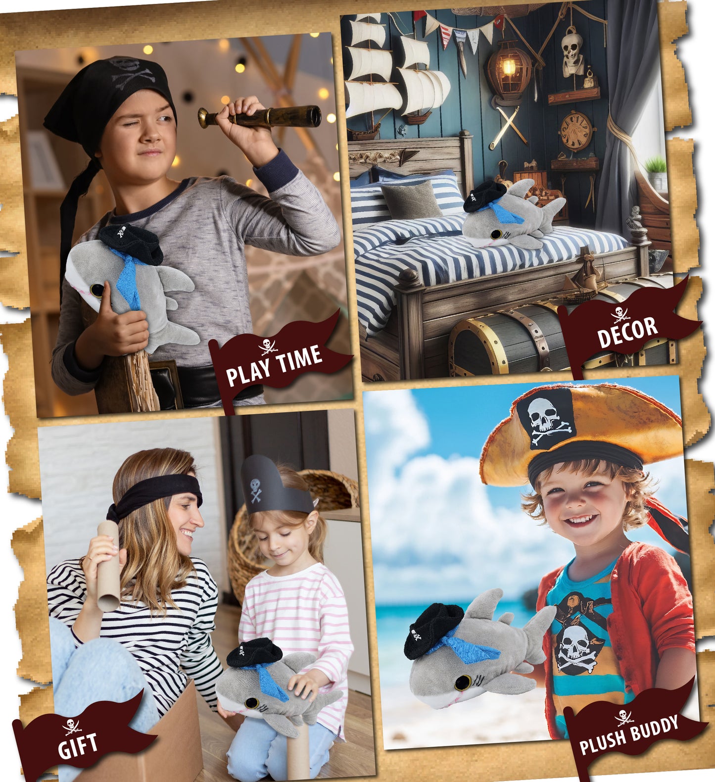 BIG EYE 6" PLUSH - SHARK WITH PIRATE DRESS UP