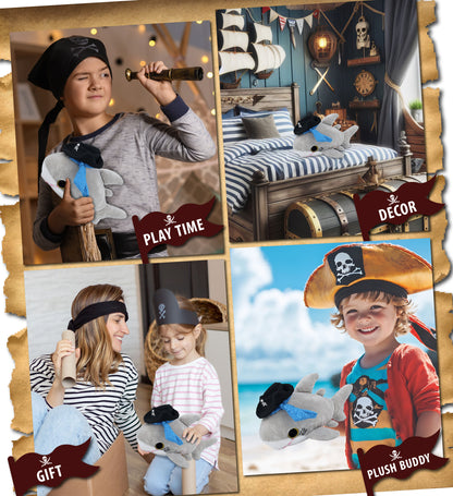BIG EYE 6" PLUSH - SHARK WITH PIRATE DRESS UP