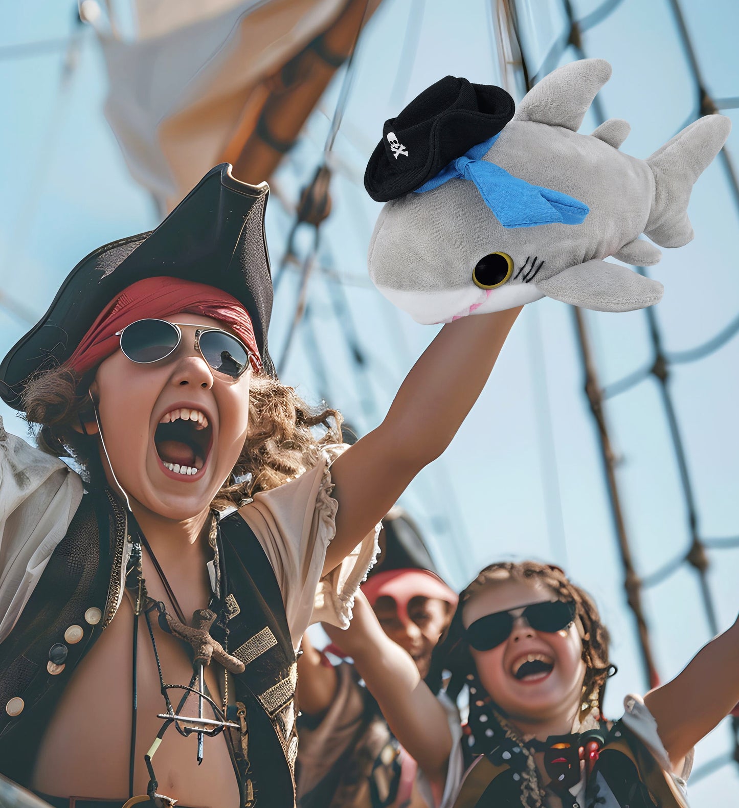 BIG EYE 6" PLUSH - SHARK WITH PIRATE DRESS UP