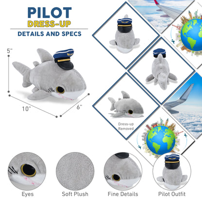 BIG EYE 6" PLUSH - SHARK WITH PILOT DRESS UP