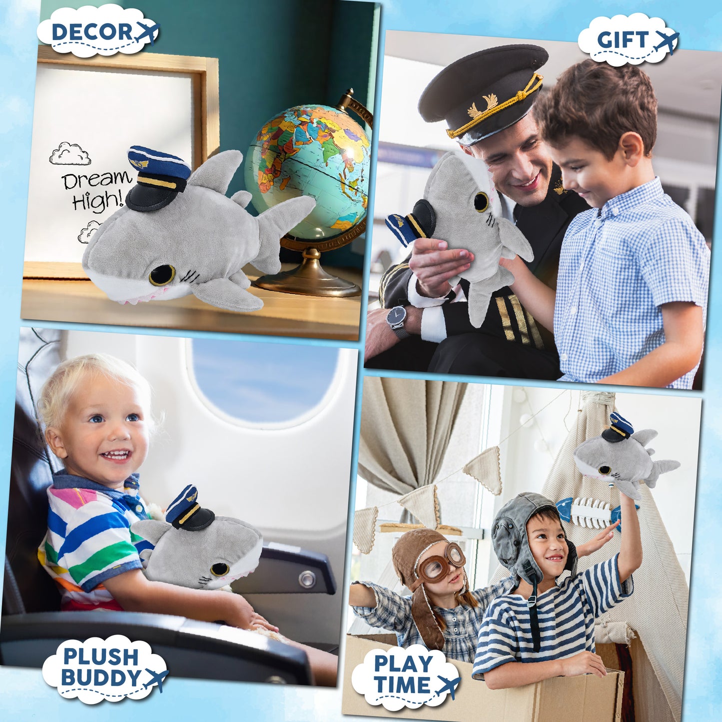 BIG EYE 6" PLUSH - SHARK WITH PILOT DRESS UP