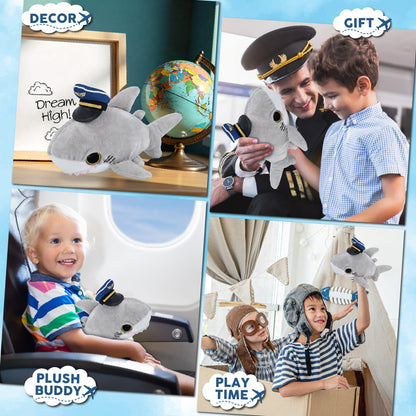 BIG EYE 6" PLUSH - SHARK WITH PILOT DRESS UP