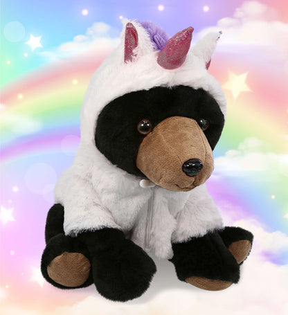 SUPER-SOFT PLUSH - LARGE FLOPPY BLACK BEAR 12" WITH UNICORN DRESS UP