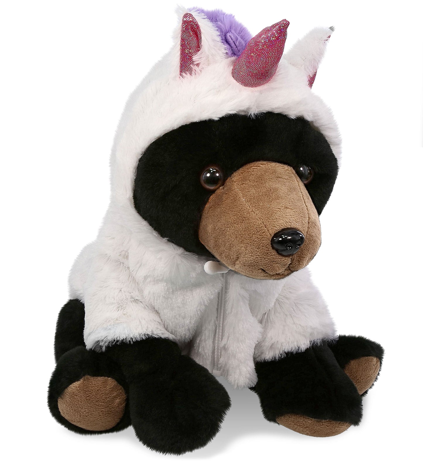 SUPER-SOFT PLUSH - LARGE FLOPPY BLACK BEAR 12" WITH UNICORN DRESS UP