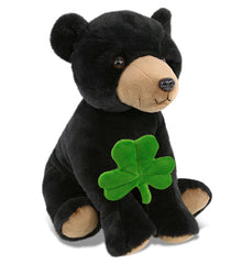 DolliBu Large Floppy Black Bear Stuffed Toy with Green Plush Shamrock - 12 Inch