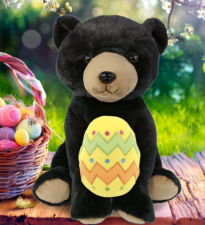 DolliBu Soft Large Floppy Black Bear with Yellow Easter Egg Plush - 12 Inches