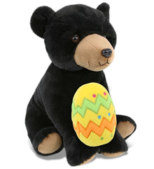 DolliBu Soft Large Floppy Black Bear with Yellow Easter Egg Plush - 12 Inches