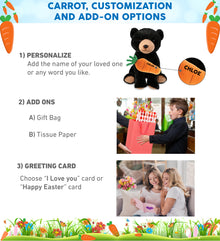 DolliBu Happy Easter Soft Plush Large Floppy Black Bear with Carrot - 8.5 Inch