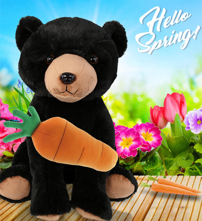 DolliBu Happy Easter Soft Plush Large Floppy Black Bear with Carrot - 8.5 Inch