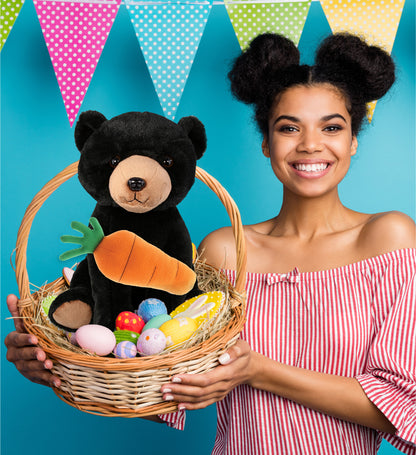 DolliBu Happy Easter Soft Plush Large Floppy Black Bear with Carrot - 8.5 Inch