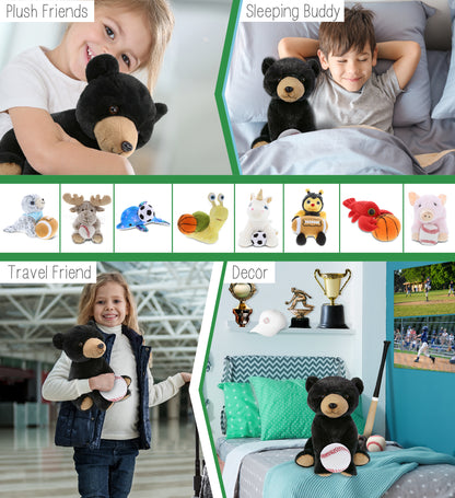 SUPER-SOFT PLUSH - LARGE FLOPPY BLACK BEAR 12" WITH BASEBALL PLUSH