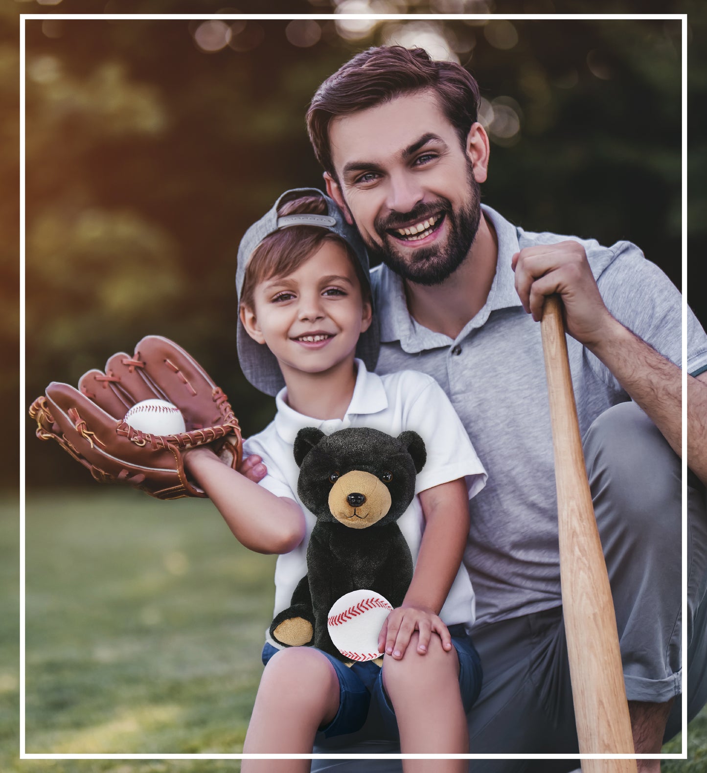 SUPER-SOFT PLUSH - LARGE FLOPPY BLACK BEAR 12" WITH BASEBALL PLUSH